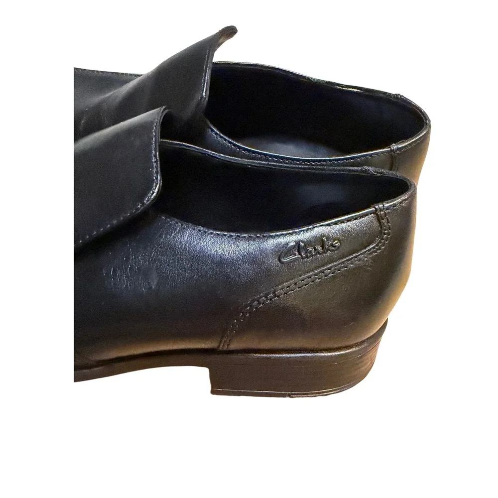 Clarks Collection Mens Black Leather Slip On Square Toe Dress Shoes 7.5M
